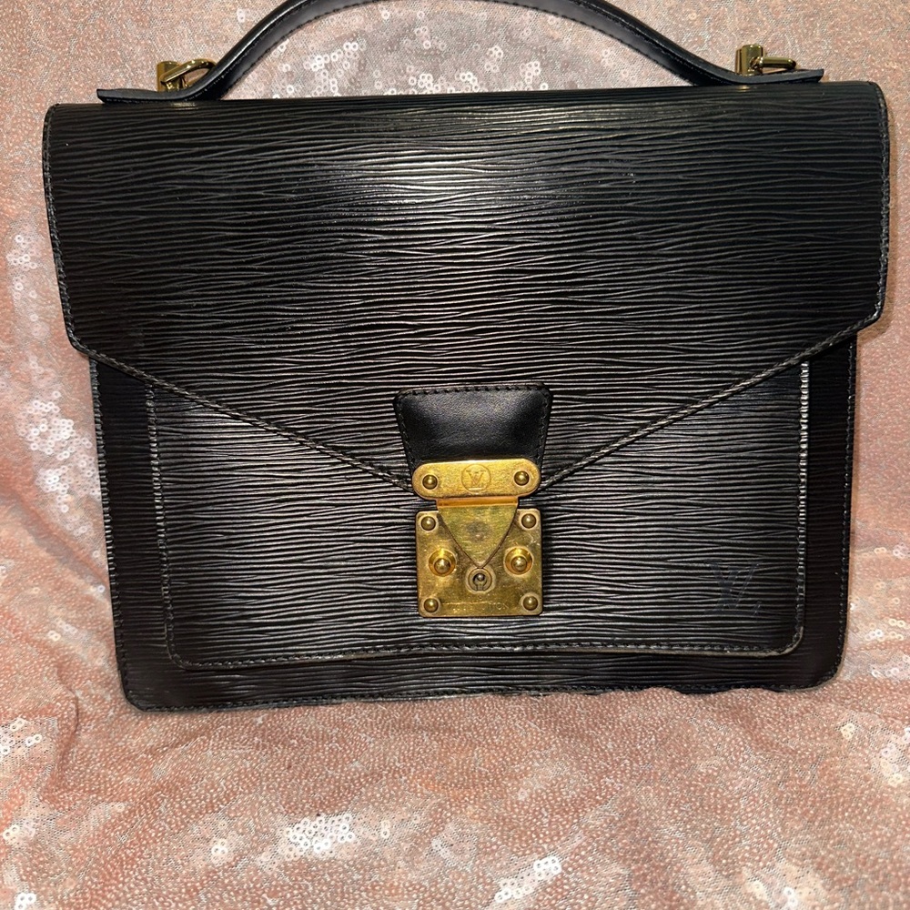 Louis Vuitton Black Textured Travel Bag with Gold Accents